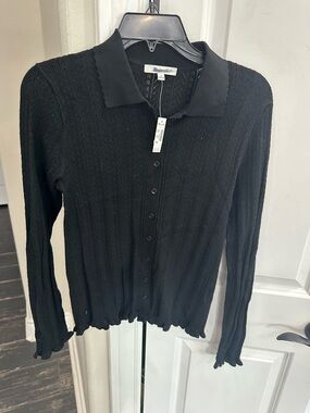Madewell Black Button-Down Knit Polo Sweater